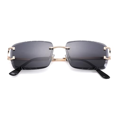Image of Hycredi Rimless Rectangle Sunglasses for Men /Women- Frameless Square Trendy Shade - Diamond Cutting Eyewear