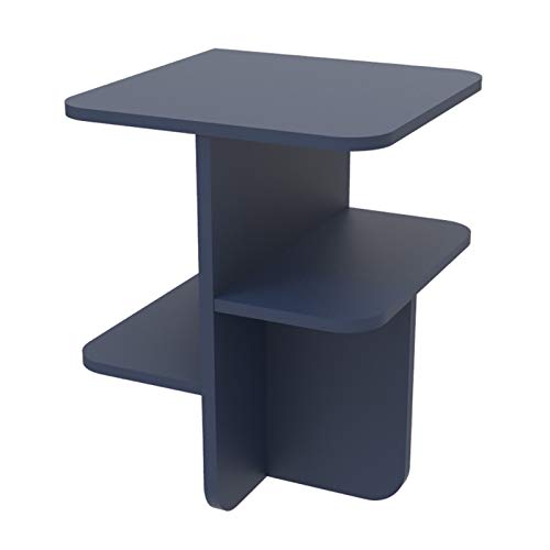 Mesa auxiliar de madera con diseño geométrico simple, mesa auxiliar multicapa, 19.7 pulgadas, color azul profundo