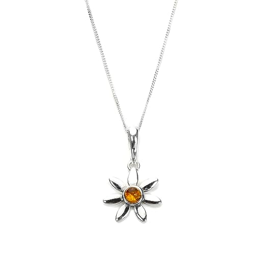 Sayers London Sterlingsilber & Bernstein Blume Anhänger an 81,2 cm (32 Inch) Kette Sayers London Sterlingsilber & Bernstein Blume Anhänger an 81,2 cm (32 Inch) Kette