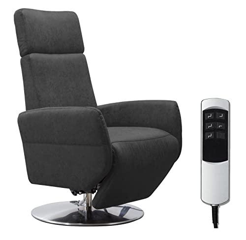 Cavadore TV-Sessel Cobra mit 2 E-Motoren / Elektrischer Fernsehsessel mit Fernbedienung / Relaxfunktion, Liegefunktion / Ergonomie S / Belastbar bis 130 kg / 71 x 108 x 82 / Lederoptik Anthrazit