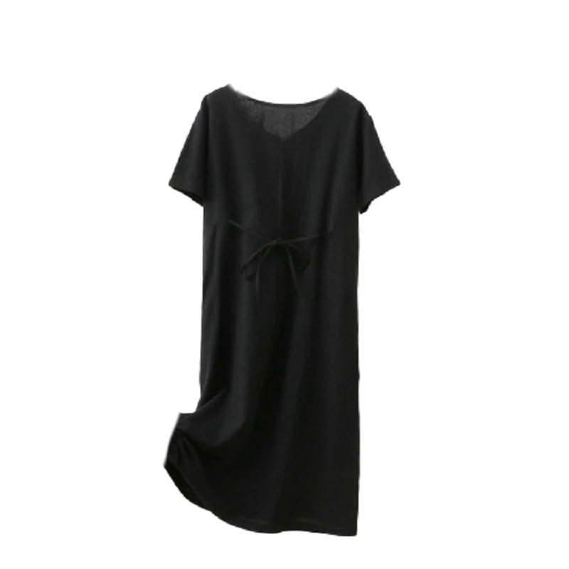 Chemise nuit manches courtes femmes en lin coton contre la chaleur : pyjama ample et doux