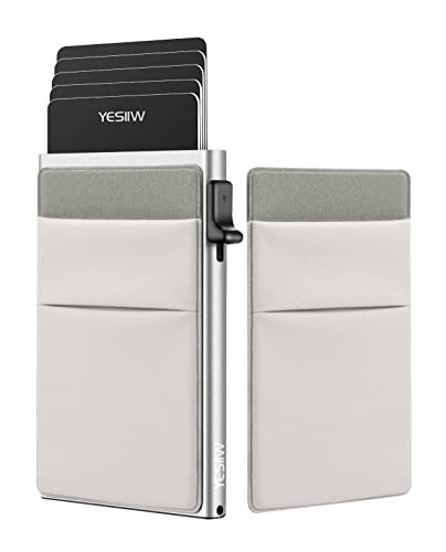 YESIIW Slim Wallet for Men - Pop up Card Holder RFID Blocking Minimalist Business Credit Card Wallet with Money Pocket Metal Card Case for Notes and Coins and Debit Cards, B14-Silver, A8 - Sliver