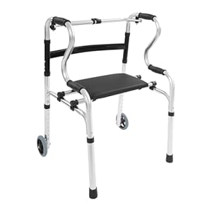 Folding Walker on Wheels with Removable Seat, 3-in-1 Stand-Assist Folding Walkers, Adjustable Height Walking Mobility Aid Toilet Handrail for Elderly Handicapped Disabled