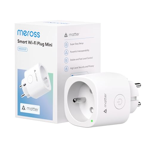 Meross Prise Connectée Matter (Type E), 16A Prise WiFi Compatible avec HomeKit, Alexa, Google Home et Home Assistant, Mesure d'Énergie pour Panneau Solaire Photovoltaïque, Commande Vocale/à Distance