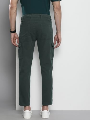 Image of The Indian Garage Co Men Slim Fit Solid Mid-Rise Stretchable Cargos