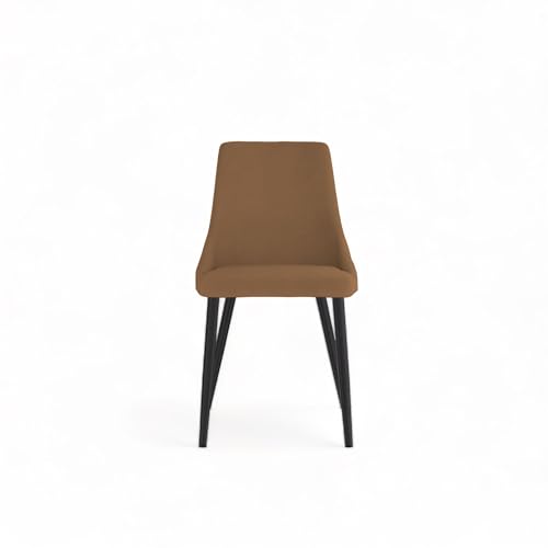 Image of Finch Fox Taskpro Modern Unique Velvet Upholstered Seating Living Room Dining Chair with Black Metal Legs in Tan Color