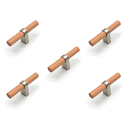 Cabinet Knobs, Single Hole Drawer Knobs,T-Bar Knobs,T Knobs for Cabinets Zinc Alloy with Screws,2.87" Length,Brushed Silver,5-Pack