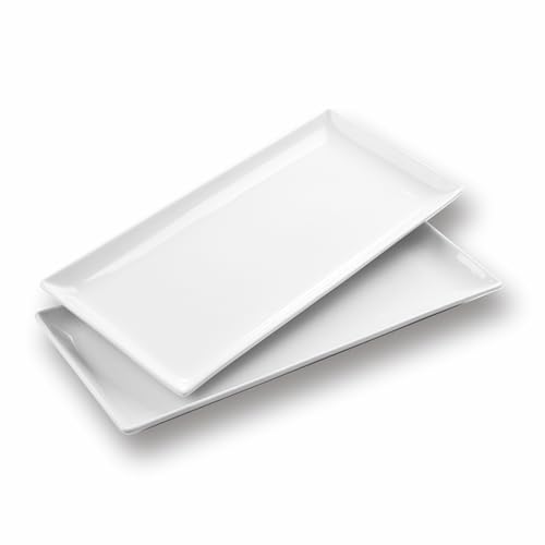 WishDeco Large White Serving Trays Set of 2 Ceraimc Serving Platter 40x19 cm Rectangle Serving Plates for Cookie Appetizer Charcuterie Snack Dessert Party Food Display