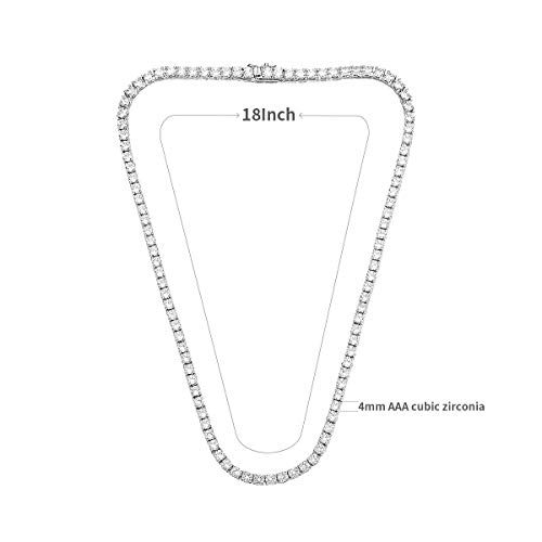 Tennis Necklace 18K White Gold Plated | 4.0mm Round Cubic Zirconia Cut Faux Diamond Tennis Chain for Women and Men2