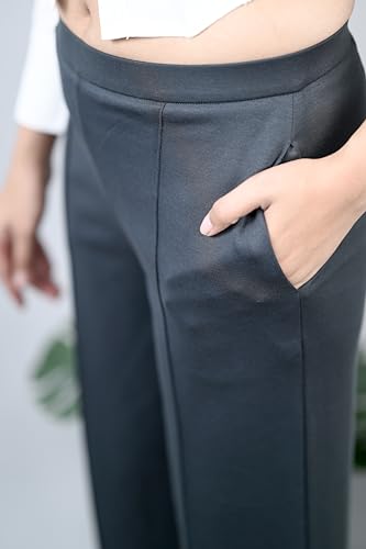 Image of Mlada Mid Waist Wide Leg Flared Pants Elastic Waist Band for Women Office Work Formal Wear Stretch Cotton Knit Flare Pants Utility Pockets Extra Flare Pants Trousers for Travel