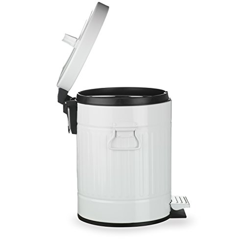 AMG and Enchante Accessories, Round Waste Bin, 5L Garbage Trash Can with Step Foot Pedal, WB07W WHT, Glossy White