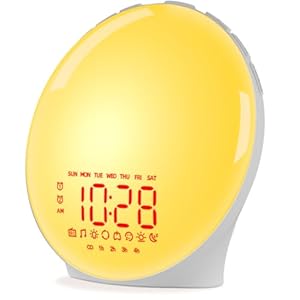 Wake up Light Sunrise Alarm Clock for Everyone, Sunrise Sunset Simulation, Sleep Aid, Dual Alarms, FM Radio, Snooze, Nightlight13 Colors 23 Sleep Sounds 28 Built-in Alarm Tone 32 Volumes Gift