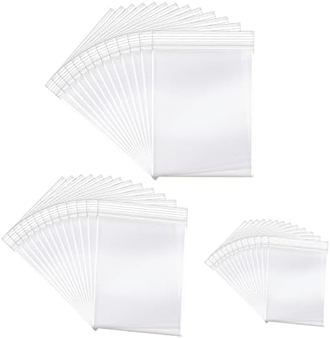 ZOCONE 300 PCS Small Plastic Bags, Small Ziplock Bags Resealable Plastic Bags Sealable Small Resealable Clear Plastic Bags for Candies Cookies Jewelry, 3 Sizes