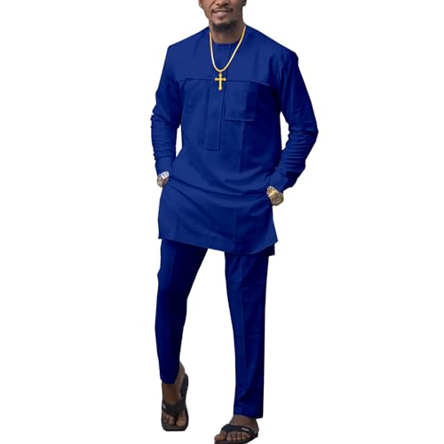 African Suit for Men Traditional Tribal Outfits Dashiki Long Sleeve Top Pants Clothing 2 Piece Casual Daily Attire