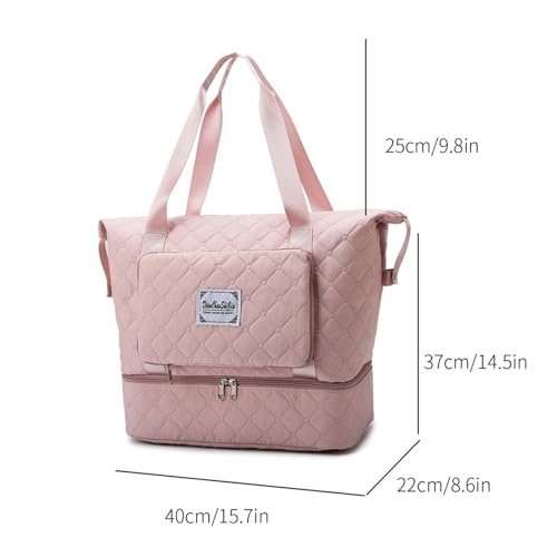 Large Capacity Travel Duffle Bag Sports Gym Yoga Tote Weekend Overnight Bag And Luggage Organiser(Pink A) 7