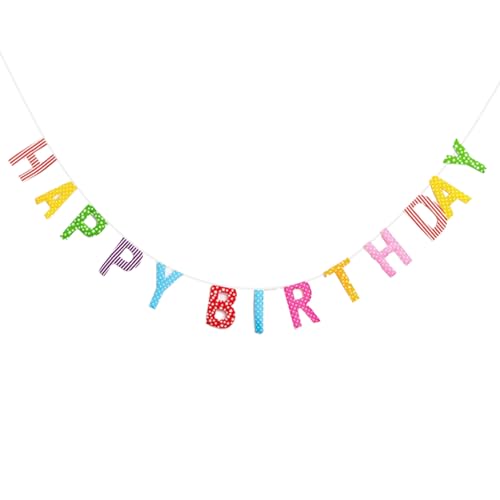 1 Stück Schon Genäht Happy Birthday Girlande, Wiederverwendbarer Geburtstagsbanner aus Stoff, Geburtstag Girlande für Kind Erwachsene (Streifen)