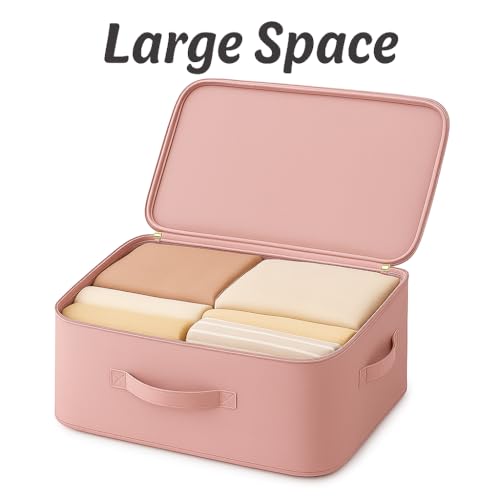 Image of Dustproof & Moisture-proof Storage Bag with Zippered Closure & Handle, Ultra Space Saving Self Compression Organizer, Comforter & Folding Bag for Storing Saree, Clothes (Pink, Pack - 1)