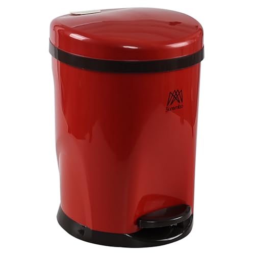 Caneca de basura redonda pequeña con pedal 2.6 gal, roja
