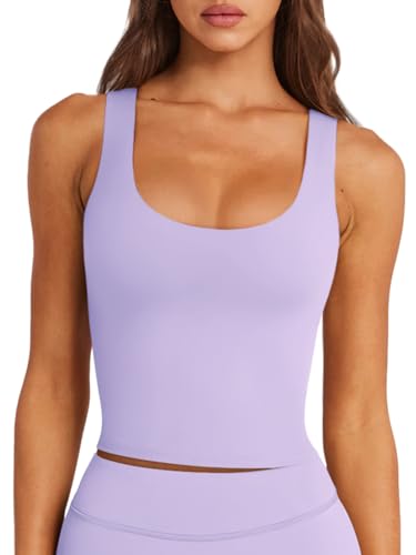 LASLULU Womens Sports Bras Padded Longline Sport Bra Gym Exercise Yoga Tops Cropped Athletic Workout Tank Tops with Built in Bra (Hazy Liac, Small)