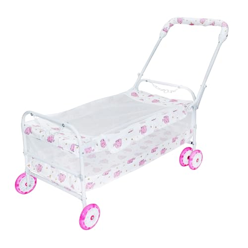 Image of BABYBLESSING Baby Cradle with Swing and Mosquito Net | with 4 Wheels | Foldable & Movable | Sturdy and Safe | Durable | Jhulla | Palna | Easy to use | Pink