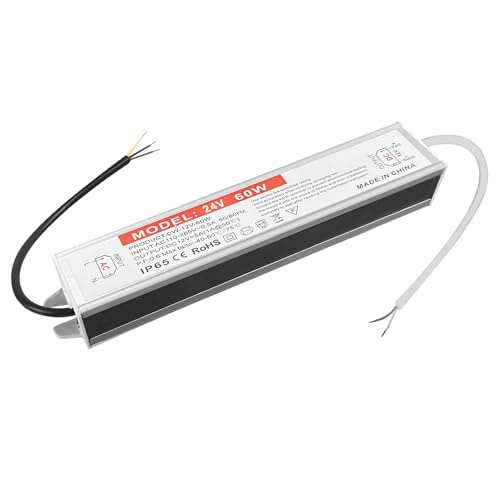 Image of QNNP LED Driver 60 Watts 24V DC Low Voltage Transformer Waterproof IP67 Power Supply Transformer Adapter AC 85V-265V to 24V DC, LED Power Supply for Indoor Outdoor Lighting