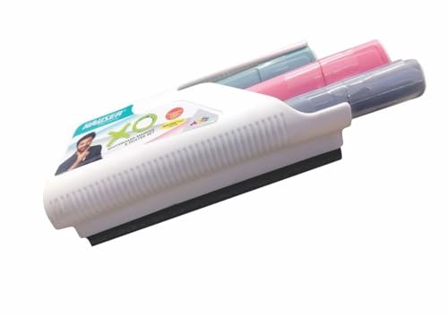 Image of Hauser XO Whiteboard Marker & Magnetic Duster Set - Pack of 3 Markers (Multicolor) with Magnetic Duster | Bullet Tip | Refillable Ink | Ideal for Office, School & Home Use