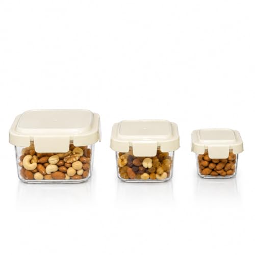 Image of Vasukie 3-small Piece Airtight Plastic Food Storage Containers - Square Nesting Meal Prep Containers with Airtight Locking Lids - Clear BPA-Free Kitchen & Pantry Storage Box Set