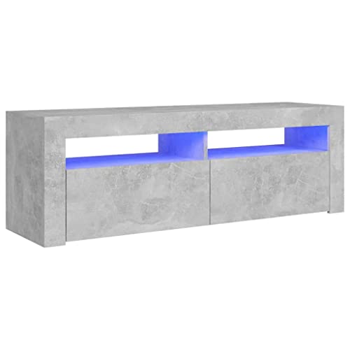 vidaXL Meuble TV avec Lumières LED Armoire Basse Centre de Divertissement Meuble Stéréo Salon Salle de Séjour Intérieur Gris Béton 120x35x40 cm
