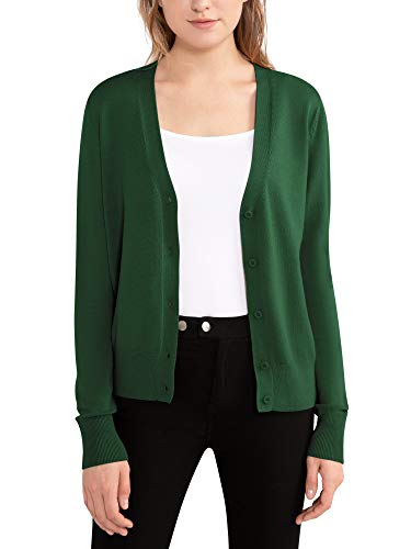 Damen Strickjacke mit V-Ausschnitt, Knopfleiste, lange Ärmel, leicht, klassische Strickjacke für Frauen, Frühling und Herbst - Grün - XX-Large Cover