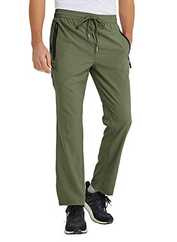 Ysento Mens Track Pants Quick Dry Lightweight Joggers Athletic Hiking Pants Zipper Pockets Army Green Size L #TOP3