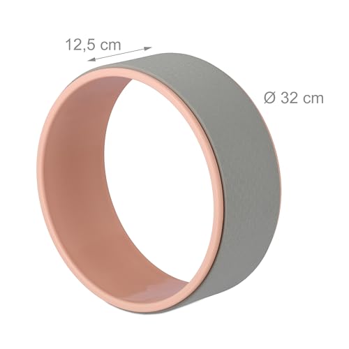 Relaxdays Yogarad, Ø 32 cm, Kunststoff, Schaumstoff, rutschfest, für Rückenübungen, Dehnbarkeit, Yogazubehör, grau/rosa