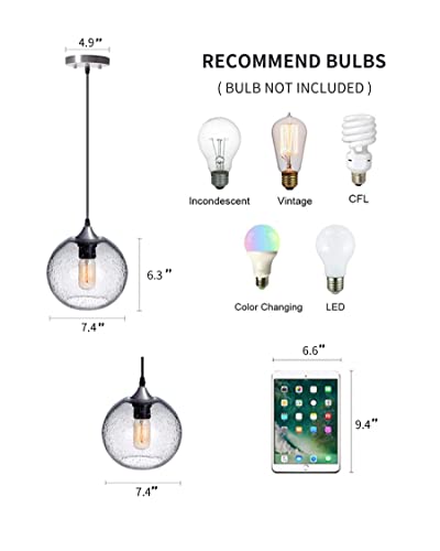 Ariamotion Pendant Lights Kitchen Island Blown Glass Mini Globe Hanging Lighting Clear Seeded Bubbles Over Sink Dining Table Bedroom Bathroom Foyer Brushed Nickel 7.4 Inch Diam #TOP6