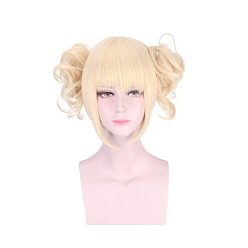 GGOII Boku No Hero Academia Himiko Toga Cosplay Peluca para Mujeres Corto Rizado Anime Resistente al Calor Peluca Sintética Clip Garra Cola de Caballo Rubio Himiko Toga