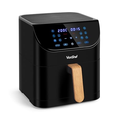 VonShef Air Fryer 6L - 1500W Compact 10-In-1 Airfryer, Rapid Air Technology, Digital LED Display, Nordic Design, 60 Min Timer, Non-Stick & Dishwasher-Safe, Healthy Oil-Free Cooking - Fika Range, Black
