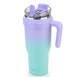 Zukro 50 oz Tumbler With Handle And Straw, Leak-proof Closable Flip Straw Lid, Insulated Stainless Steel Water Bottle for Hot & Cold Drinks, Large Travel Mug Fit in Cup Holder, Dishwasher Safe