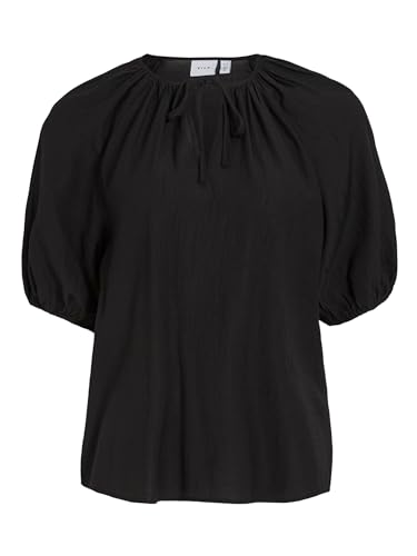 Vila Top de Manga Corta para Mujer con Cuello de Lazo, Negro (Black Beauty), 36
