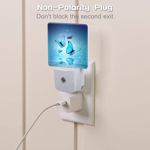 Image of Magic Butterflies on Water Night Light for Kids, Blue Glowing Butterfly Night Light Plug in with Dusk to Dawn Sensor, 0.5w Energy Saving Sleep Friendly Nightlight for Hallway Stairway Kitchen Bedroom