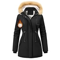 Nadeer Women Parka Coat Winter Warm Jacket Fleece Lined Thick Coat with Removable Faux Fur Hood Windproof Outerwear