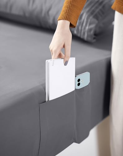 Miniatura 4 de Utopia Bedding Juego De Sabanas 4 Piezas 150x200 - Microfibra De Poliéster, Sábana Bajera Con Bolsillos De Almacenamiento, Sábana Plana Y 2 Fundas De Almohada Bordadas Cama 150, Gris