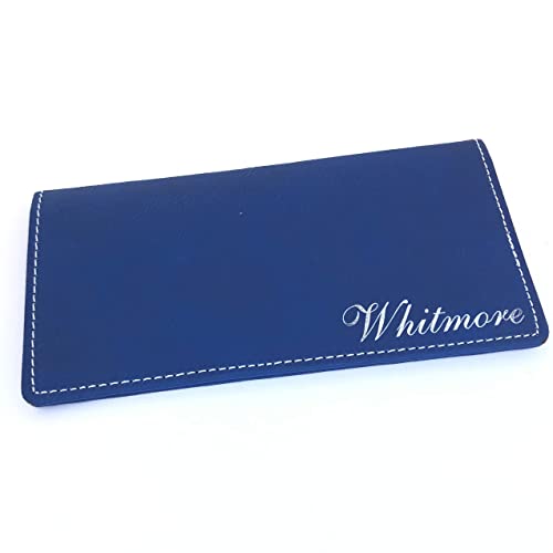 Personalized Checkbook Cover Faux Leather Permanently Engraved (Blue)