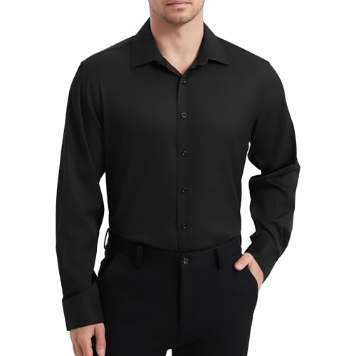 Men's Dress Shirts for Business Casual - Long Sleeve Button Down Shirts (Black Button)3