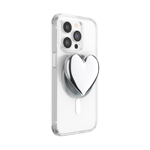 Image of PopSockets Phone Grip for MagSafe, Magnetic Holder, Phone Stand, Silver - Heart of Silver
