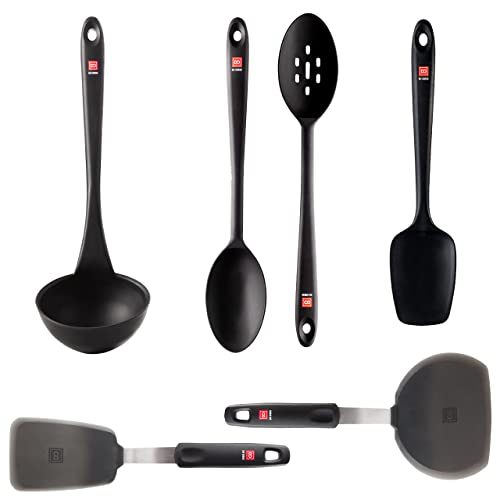 Di Oro 6-Piece Silicone Turner And Seamless Spoon And Ladle Set - 600°F Heat-Resistant Kitchen Utensils - Dishwasher Safe And Flexible - Heavy-Duty Steel Core - Cooking And Baking Gadgets (Black) #TOP16