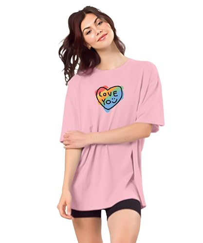 Image of SHODOX Women's Cotton Blend Oversized Drop Shoulder Printed T-Shirt | Soft, Breathable & Light Weight | Loose Fit Stylish Top for Girls with Premium Graphic Print