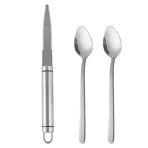 Grapefruit knife & Grapefruit Spoons, Grapefruit Utensil 3 Pieces Set, Stainless Steel Serrated Edges Grapefruit Knife and Spoon, Dishwasher Safe & Kitchen Utensils (Silver)