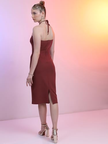 Image of Tokyo Talkies Women's Sleeveless Halter Neck Solid Dresses | Stylish Dresses | Party Dresses
