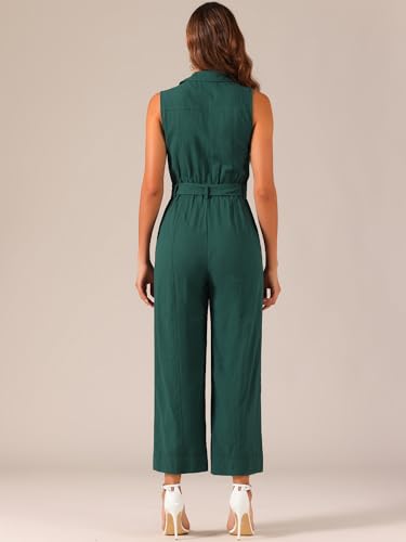 Allegra K A24022600UX0300 Women'S Wide Leg Jumpsuit 2024 Sleeveless Collared Tie Waist Coverall Button Down Cargo Jumpsuits Medium Peacock Blue thumb #3