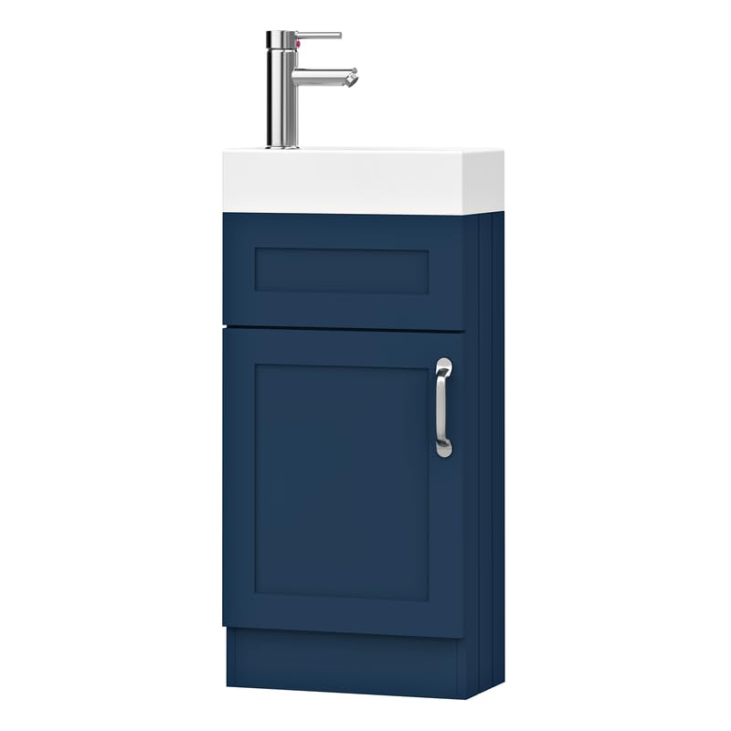BELOFAY Crawley Blue 400mm Floor Standing Bathroom Vanity Unit With Basin - Laquered Cloakroom Vanity Unit with 1 Tap Hole Ceramic Basin and Soft Close Hinges with WASTE INCLUDED — image 1