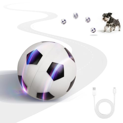 Pet Prime Interaktiver Spielball für Hunde Typ-C Ladung Intelligenter Sensor Hundespielzeug elektrischer Ball mitteler großer Hunde Fußball 8cm Robust Sicher & Wasserfest für Innen/Außen (Fußball)