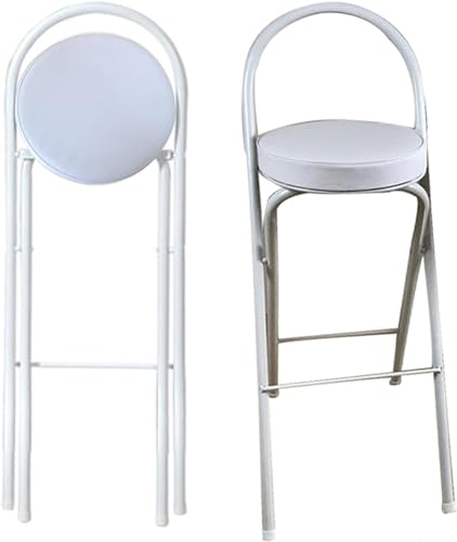 Silla alta plegable con soporte de espalda y reposapiés para el hogar, cocina, oficina, fiesta, taburete plegable de desayuno, 26 pulgadas, color blanco